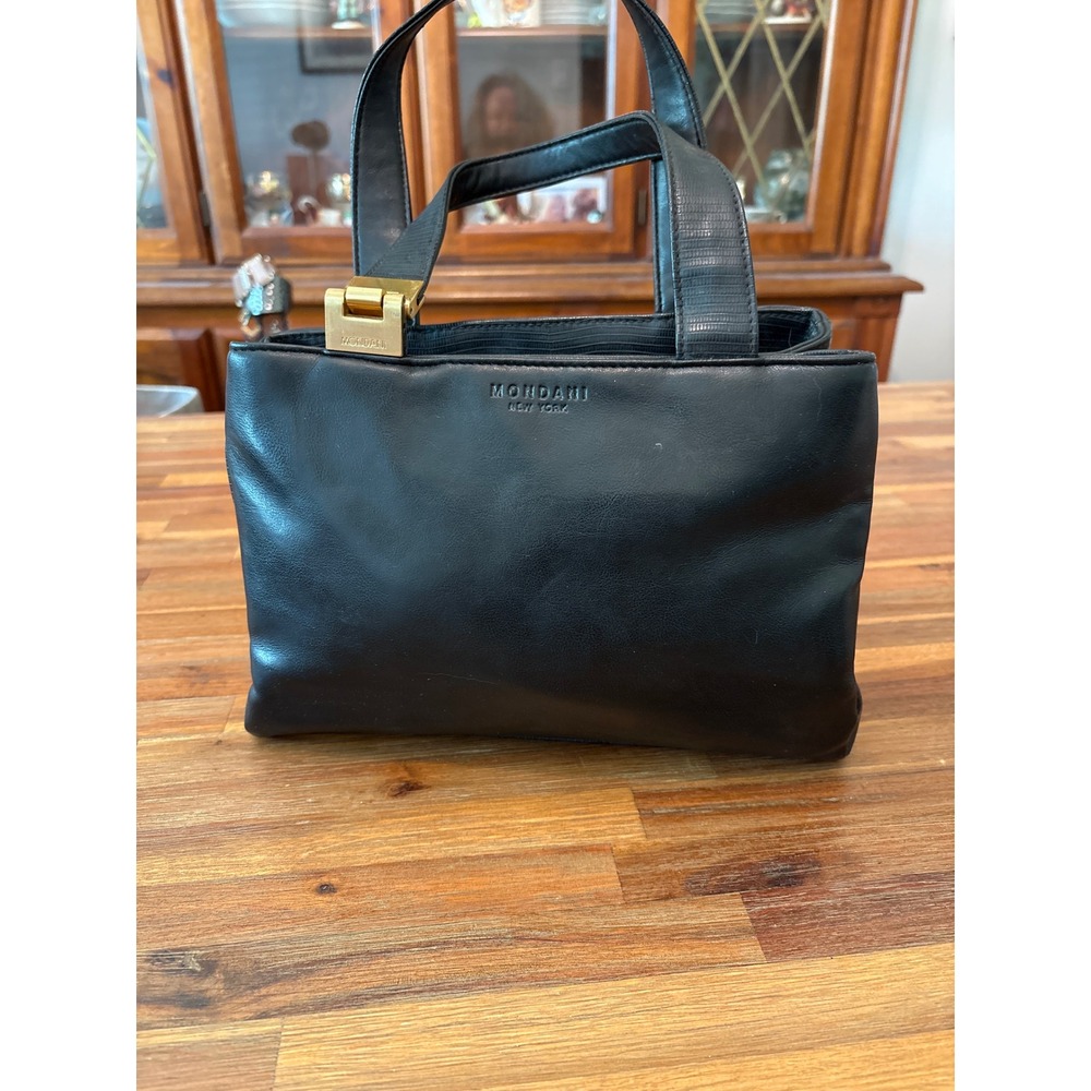 Mondani New York Handbag Women Medium Black Excellent Gold Hardware Satchel Bag